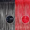 Foil Fringe Curtain Party Decorations - Black Red Metallic Tinsel Backdrop Party Steamers Curtains for Stranger/Boy/Men/Birthday/Prom/Bachelorette/Hol