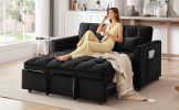 55-inch 3-in-1 convertible sofa bed, modern velvet double sofa Futon sofa bed with adjustable back, storage bag and pillow, for living room, bedroom