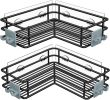 Adhesive Corner Shower Caddy Shelf Basket Rack with Hooks, Rust Proof Stainless Steel Bathroom Shelf Shampoo Holder No Drilling (Black)