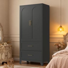 71" Tall Metal Wardrobe Cabinet with 2 Drawers and Hanging Rod, 2 Doors Wardrobe Closet with Shelf for Bedroom, Office, Laundry Room,Entryway ,Foyer