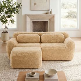 L-shaped Boneless Sofa,Soft Fluffy Plush Fabric,With Chaise 32D High Density Sponge,No Assembly Required,Ergonomic Design Bottom Anti-Slip Design
