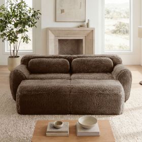 80''Soft Plush Fabric,Boneless Sofa,No Assembly Required,Bottom Anti-Slip Design With Chaise,Deep Seat Design