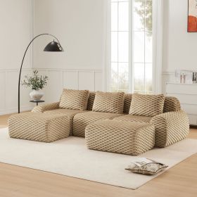 114" Modern U-Shaped Modular Sectional Sofa for Living Room,Flannelette Fabric,Oversized 3-Seater Couch,boneless sofa ,Movable Ottoman