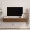Floating TV Stand, Wall Mounted TV Shelf with Led Lights & Power Outlet, Cabinet for Wood tv Stands for Living Room