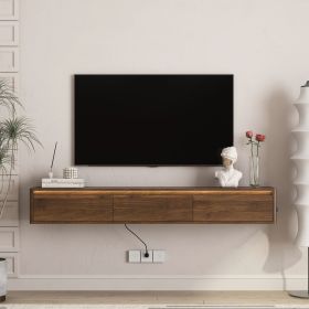 Floating TV Stand, Wall Mounted TV Shelf with Led Lights & Power Outlet, Cabinet for Wood tv Stands for Living Room