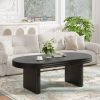 Mid Century Modern Oval Fluted Coffee Table, Farmhouse Wood Coffee Table, Cocktail Table, Center Table for Living Room, Office, Home Decor(Black