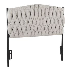 Twin Size Headboard in Black Metal and Cream Fabric