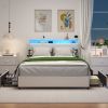 Queen Bed Frame with Ergonomic Headboard, Platform Bed Frame Queen Size with Outlets & Charger & LED Light