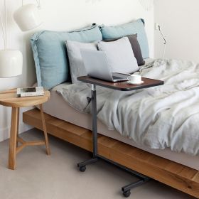 Multifunctional Adjustable Bedside Table MDF + Iron Movable Sofa Side Table 4-Wheeled Small Computer Desk with Brakes 26.5*16.5*27~44in Dark Wood Grai