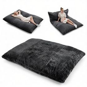 Dark Gray Convertible Corduroy Bean Bag Floor Sofa for Adults, 76.5x55 Inch Sponge Filling Foldable Floor Mattress Guest Bed