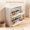 White Slim Shoe Cabinet, 2 Flip Drawers Narrow Shoe Storage Organizer, 31.5" x 11.8" x 31.5" Anti-Tipping Shoe Rack for Entryway Hallway Bedroom