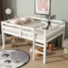 Full Rubber Wood Loft Bed with Ladder,White