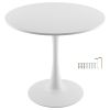 Round Dining Table, 31.5 in Wood Table for 2-4 Person, Modern Circle Furniture, Leisure Coffee Office Tables with Pedestal Base in Tulip Design