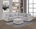 Casual Simple Tufted Couch Living Room Sectional 4pc Set Sincere Bone Color Fabric Upholstered RAF/LAF One-Arm Loveseat Wedge Ottoman