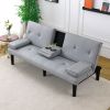 The 67-inch light gray PVC multi-functional sofa bed, with a foldable and cup holder design