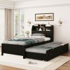 Twin Size Wooden LED Platform Bed with Trundle, with Storage Headboard, with Drawers, Espresso(Old SKU: N820S00008D)
