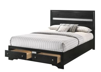 1pc Queen Platform Bed Storage Drawers Shimmering Silver Accent Black Silver Finish Solid Wood