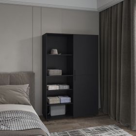 Eco High One Door Freestanding Armoire With Hanging Rod And Interior Shelves, Compact Bedroom Wardrobe, Black