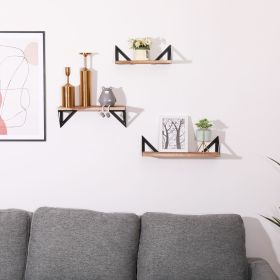 Floating Shelves, Long Wall Shelves Set of 3, Wall Mounted Shelves with Brackets for Bedroom, Living Room, Kitchen, BathroomÃ¢â‚¬â€œ Natural Wood