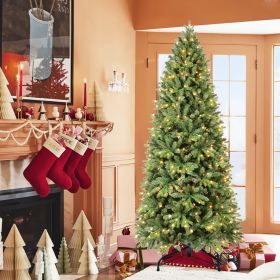 7FT Christmas Tree with 1375 Tips and 400 Warm White LED Lights Ã¢â‚¬â€œ PVC+PE Mixed Branches, Hinged Structure for Easy Setup