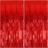 2 Pack Foil Curtain Backdrop Red Metallic Tinsel Foil Fringe Curtains Photo Booth Props for Birthday Wedding Engagement Baby Shower Bachelorette Chris