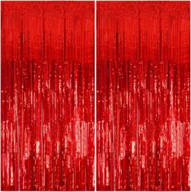 2 Pack Foil Curtain Backdrop Red Metallic Tinsel Foil Fringe Curtains Photo Booth Props for Birthday Wedding Engagement Baby Shower Bachelorette Chris