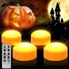 CANDLE IDEA 4 PCS Halloween Pumpkin LED Lights with Remote Timer Bright Flickering Battery Operated Jack-O-Lantern Electric Flameless Candles for Hall