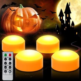 CANDLE IDEA 4 PCS Halloween Pumpkin LED Lights with Remote Timer Bright Flickering Battery Operated Jack-O-Lantern Electric Flameless Candles for Hall