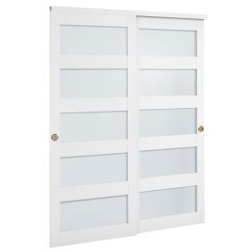 Sliding Closet Door, 60" (Double 31") x 80", 5-Lite Frosted Glass Bypass Sliding Doors with Hardware Kit & Floor Guide