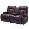 Loveseat Recliner Sofa, Power Reclining Couch with Heating & Massage and Timer, PU Leather Electric Recliner Sofa with Center Console, USB Ports