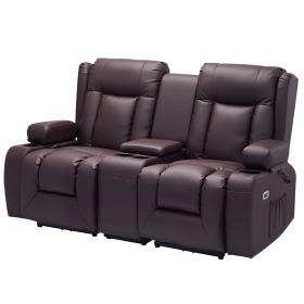 Loveseat Recliner Sofa, Power Reclining Couch with Heating & Massage and Timer, PU Leather Electric Recliner Sofa with Center Console, USB Ports