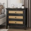 3 Drawer Dresser Rattan Dresser Wood Chest of Drawers Farmhouse Closet Dressers Modern Bedside Table Rustic Nightstand Storage Cabinet for Bedroom