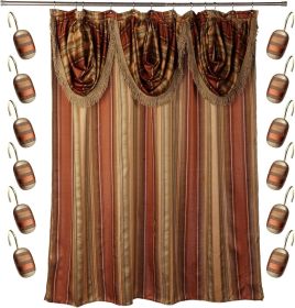 12pc Contempo Bathroom Shower Curtain Sets Luxury Classic Shower Curtain & 12 Shower Curtain Hooks Contemporary Fabric Shower Curtain Unique Design St