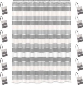 12pc Modern Line Shower Curtain Set - Gray Luxury Contemporary Shower Curtains with Unique Design & 12 Hooks