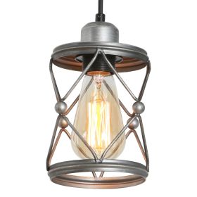 Industrial Pendant Lighting for Kitchen Island, Rustic Mini Cage Pendant Light, Farmhouse Pendant Lamp with Silver Grey[Unable ship weekends