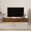 Floating TV Stand, Wall Mounted TV Shelf with Led Lights & Power Outlet,High Gloss TV Cabinet for Wood tv Stands for Living Room