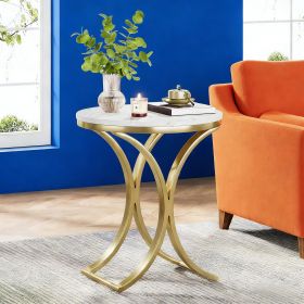 Round End Table Sofa Side Table Small Coffee Table with Metal Frame
