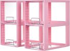 4 Pack Large Stackable Storage Drawers,Pink,Easily Assemble Acrylic Bathroom Closet Undersink Organizers and Storage,Plastic Bins for Kitchen Cabinets