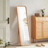 Solid Beech Wood Full Length Mirror, Freestanding Floor Mirror with Stand, Natural Wood Frame Body Mirror for Bedroom Living Room