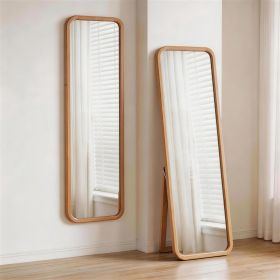 Solid Beech Wood Full Length Mirror, Freestanding Floor Mirror with Stand, Natural Wood Frame Body Mirror for Bedroom Living Room