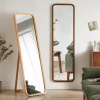 Solid Beech Wood Full Length Mirror, Freestanding Floor Mirror with Stand, Natural Wood Frame Body Mirror for Bedroom Living Room