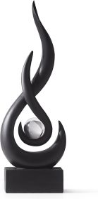 Modern Black Sculpture Decor: Flame Statue with Glass Ball Resin Abstract Art Figurines Unique Centerpiece for Living Room TV Stand Coffee Table Offic