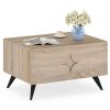31.5" Multi-Storage Coffee Table - 3-Door Cabinet+Back Open Compartment, Natural Wood Texture