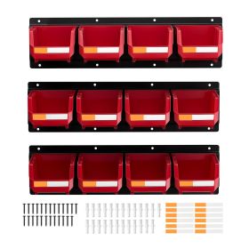 Wall Mounted Storage Bins, 12 Plastic Bins & 3 Metal Rails, Plastic Hanging Stackable Storage Bin for Screws, Nuts, Bolts, Nails
