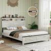 Queen size bed frame headboard with LED lights and charging station cushion platform bed frame, large bed, with headboard and hidden storage space