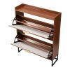 Shoe Cabinet with 2 Flip Drawers, Mid-Century Shoes Storage Cabinet with Anti-Tipping Device, Freestanding Fluted Shoe Organizer, Ideal for Entrance