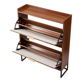 Shoe Cabinet with 2 Flip Drawers, Mid-Century Shoes Storage Cabinet with Anti-Tipping Device, Freestanding Fluted Shoe Organizer, Ideal for Entrance