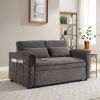 55" Velvet Two Seater Pull Out Sofa Bed, Adjustable Backrest With USB Ports, Two Side Pockets, 3 in 1 Convertible Sleeper Sofa Bed