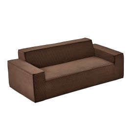 3-Seater Sofa in a Box, 83-Inch No Assembly Corduroy Couch with Memory Foam, Deep Seats for Living Room, Apartment, or Office, Brown