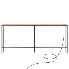 Narrow Console Table, 70.9" Behind Couch Table with Power Outlets, 1-Tier Long Entryway Table, Narrow Sofa Table with Metal Frame and Charge Station